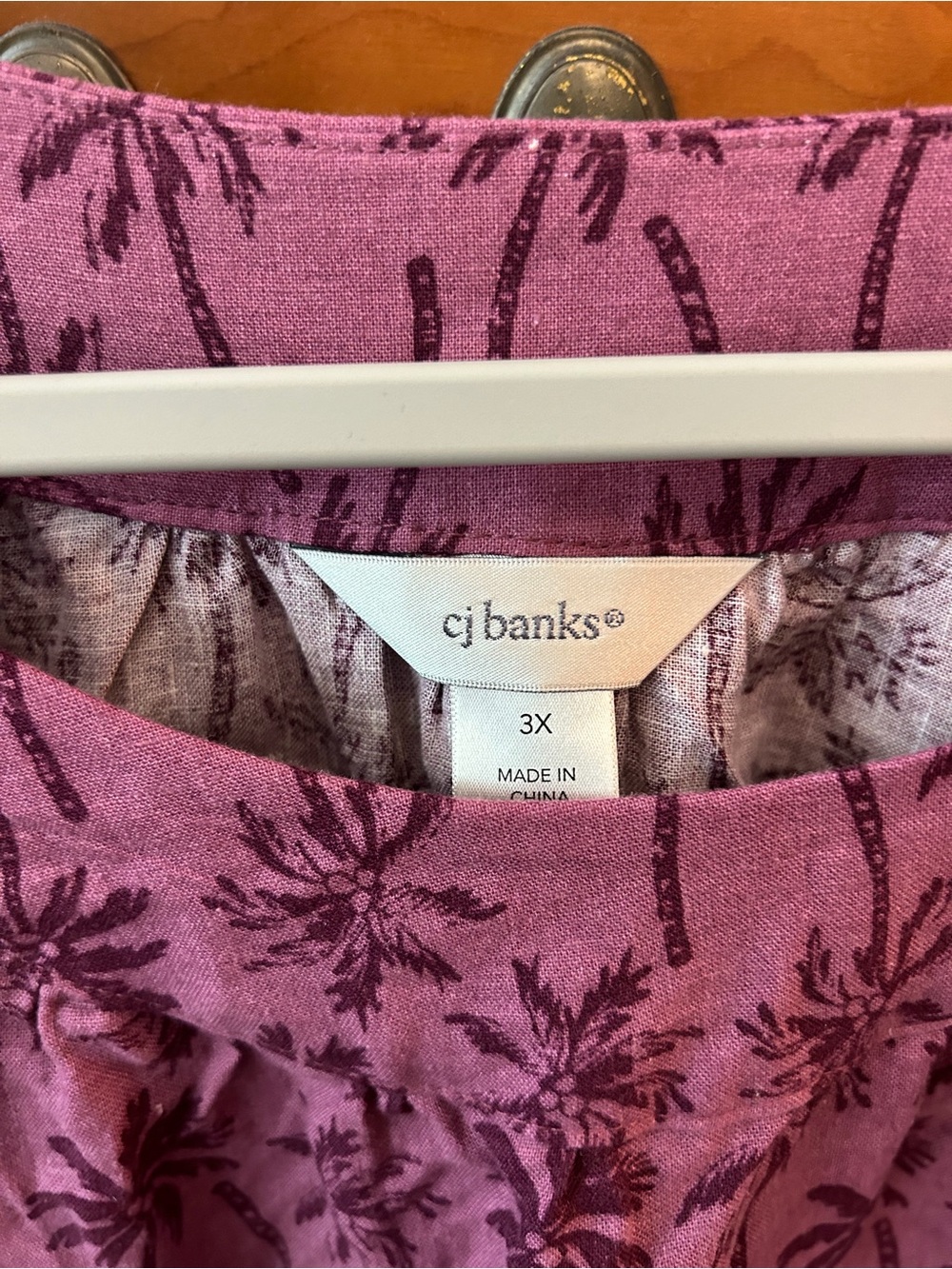 CJ Banks Plum Palm-Print Peasant Tunic Top - Picture 2 of 2